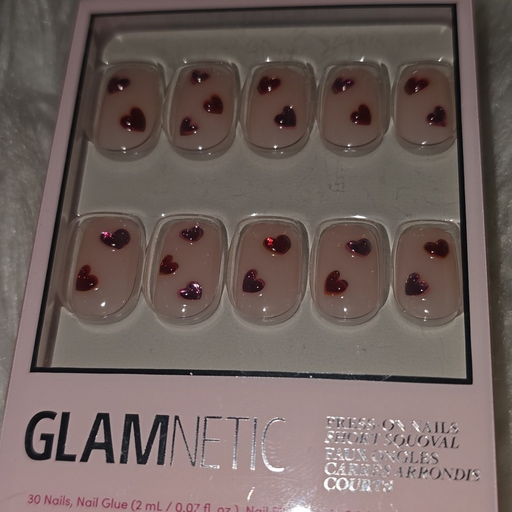 Glamnetic Dear Lover Short Squoval Square Valentine Hearts Metallic Nails New - Picture 10 of 11
